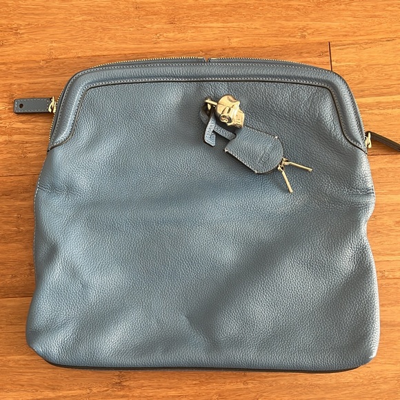 Authentic folding blue leather Alexander McQueen clutch with silver skull - Picture 4 of 13